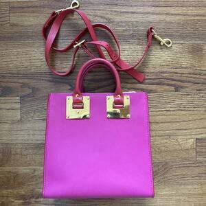 SOPHIE HULME Albion Pink RED Square leather tote Crossbody Bag